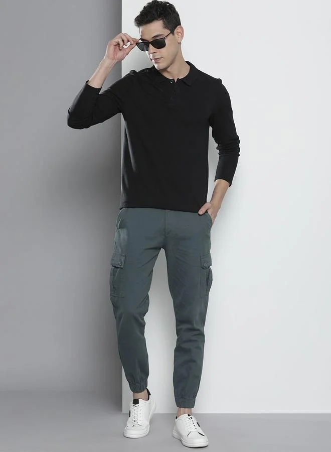 The Indian Garage Co  Men Grey Solid Slim Fit Cargo Pants for Men | Best Price UAE
