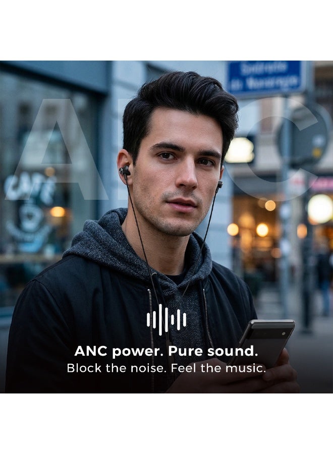 Trands TR-HS8672 Type-C In-Ear Headphones with Active Noise Cancellation (ANC), 12mm Drivers, High-Definition Mic & Ergonomic Design - Black - Image 3