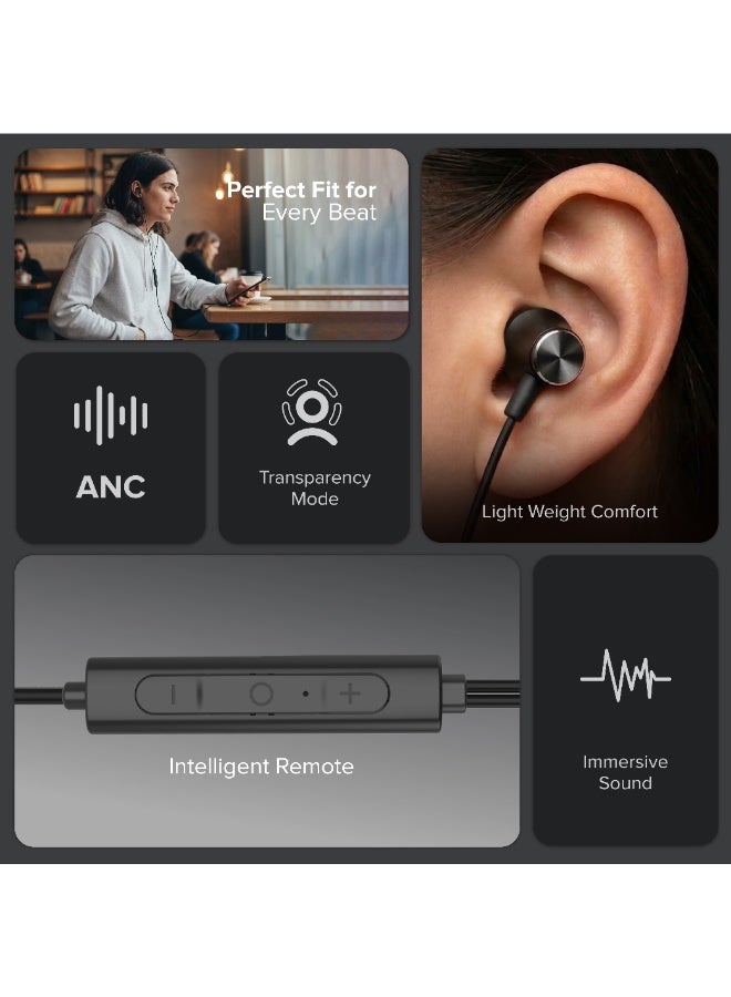 Trands TR-HS8672 Type-C In-Ear Headphones with Active Noise Cancellation (ANC), 12mm Drivers, High-Definition Mic & Ergonomic Design - Black - Image 2