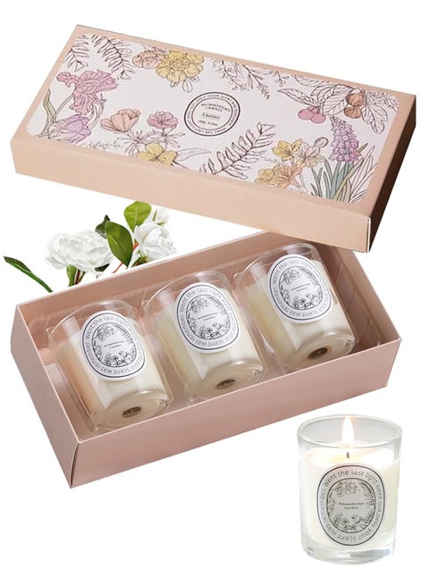 Set of 3 Scented Candles, Three Different Scents, Color: White