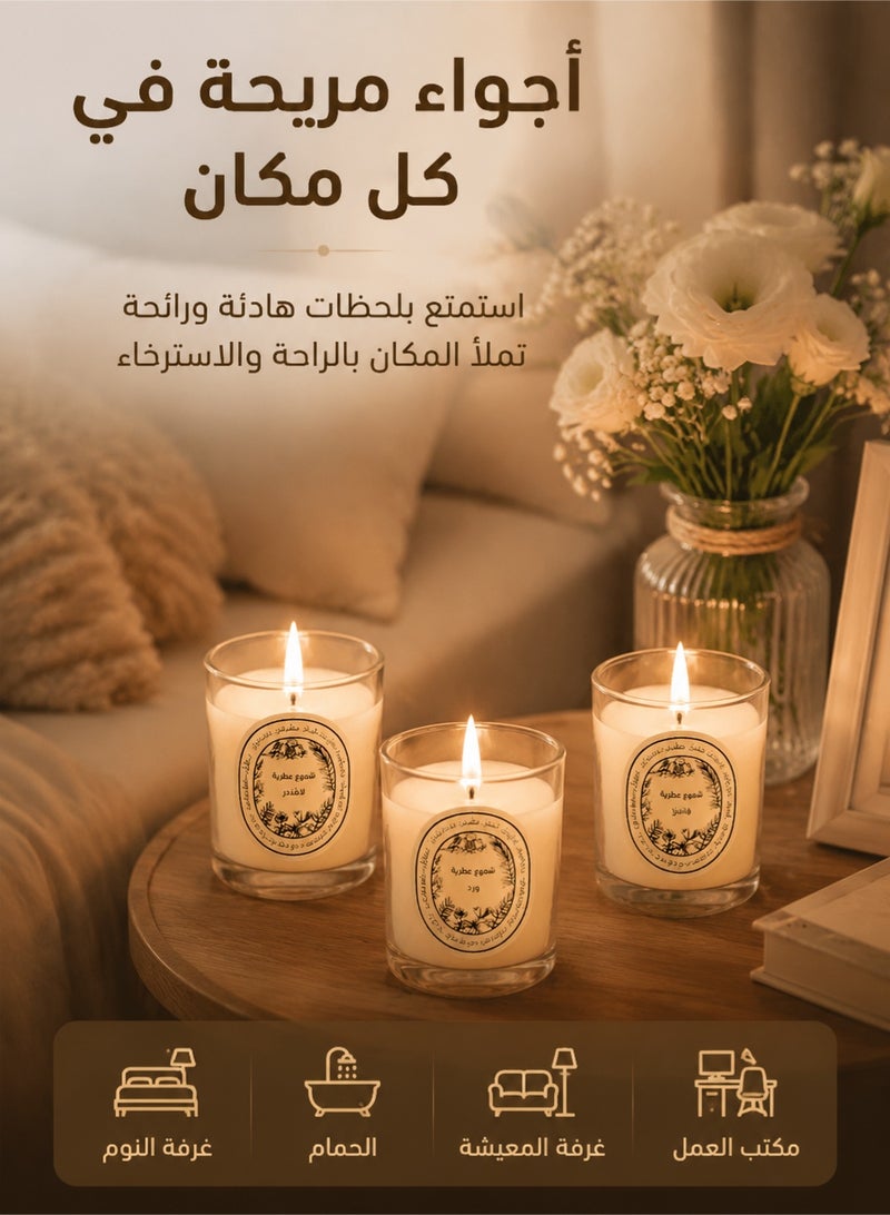 أروما ثيرابي مجموعة شموع عطرية 3 قطع، شموع شمع الصويا بروائح مختلفة، مجموعة عطور منزلية للغرفة وغرفة النوم، شموع استرخاء وديكور في عبوات زجاجية - Image 3