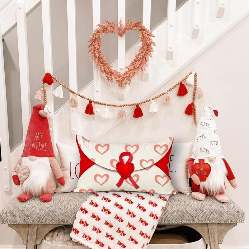 RABUSOFA Valentines Pillow Covers 12x20 inch Valentines Day Decoration Red Love Heart Envelope Anniversary Wedding Lumbar Throw Pillowcase for Couch Home Decor - Image 5