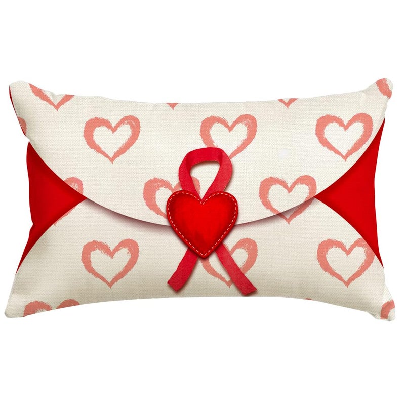 RABUSOFA Valentines Pillow Covers 12x20 inch Valentines Day Decoration Red Love Heart Envelope Anniversary Wedding Lumbar Throw Pillowcase for Couch Home Decor - Image 1