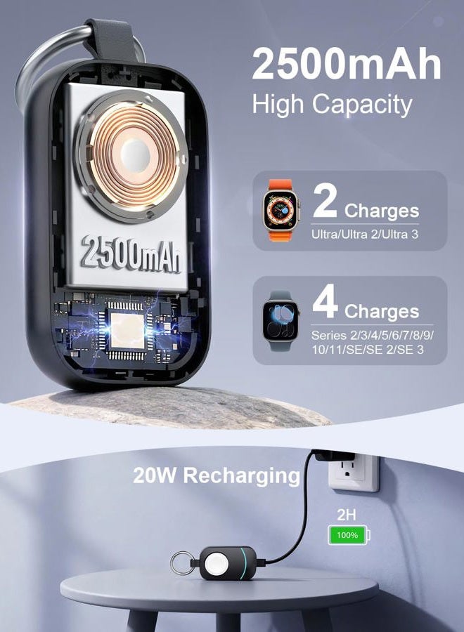zikker 2500mAh Portable Charger for Apple Watch - Magnetic Fast Charging for Apple Watch Charger - Compact iWatch Accessories with Keychain for RV, Camping, Car & Travel Essential - Image 2