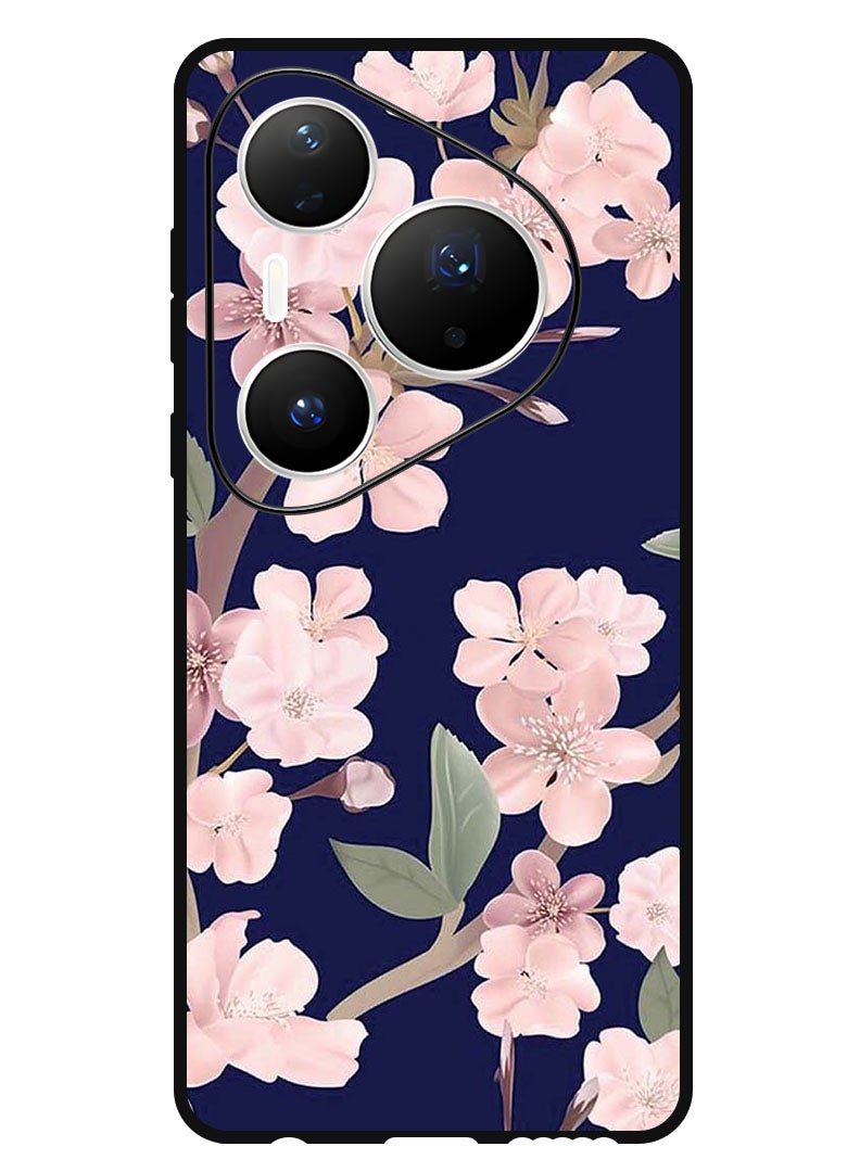 Theodor Case Compatible with Huawei Pura 80 Pro 6.8 Inch Protection Shockproof Bumper Cover Pink Flowers In Blue Background - Image 1