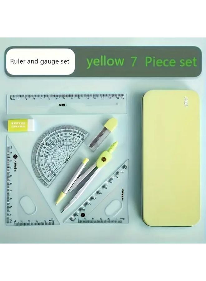 Blue 7 In 1 Durable Measuring And Drawing Tool Set With Compass Protractor Ruler Eraser - Image 5