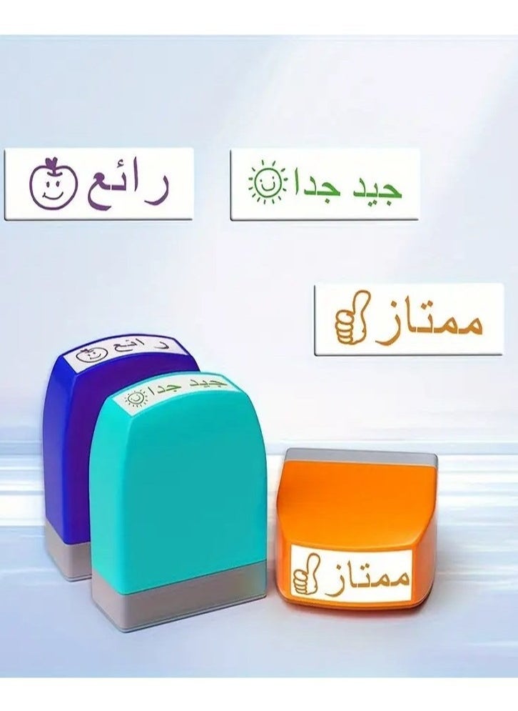 GMORO Teacher's Stamp: Set of 5 Colorful Self-Inking Encouragement Stamps for Students in Arabic - Teacher Stamps, School Supplies, Educational Tools  - Image 2