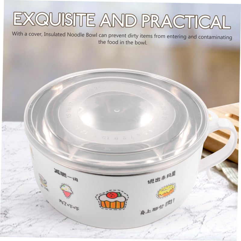Stainless Steel Insulated Ramen Bowl With Lid Cartoon Design Large Non Slip Soup Noodle Bowl - Image 5