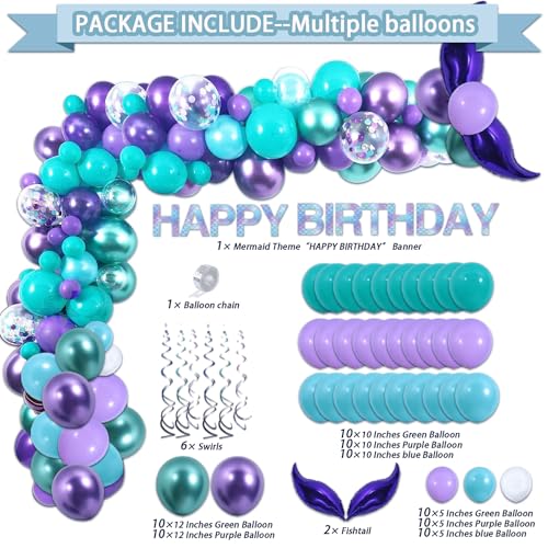 UJoyant 299 Pcs Mermaid Birthday Decorations, Mermaid Party Decorations Kit - Disposable Dinnerware Set with 25 Guests, Backdrop, Balloon, Banner, Tablecloth, Knives, Forks, Spoons, CakeTopper - Image 3