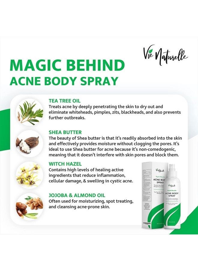 Vie Naturelle Face, Body Acne Spray with Benzoyl Peroxide - Salicylic Acid - Butt, Back Acne Treatment - Cystic Hormonal Acne Treatment, Body, Chest Spray with Tea Tree Oil - for Men, Women, Teens - Acne Body Spray  - Image 3