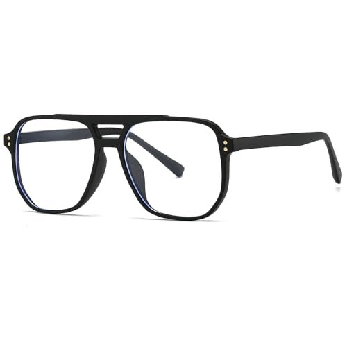 Breaksun Retro Oversized Square Glasses for Women Men Big Square Aviator Blue Light Eyeglasses (Matte Black) - Image 1