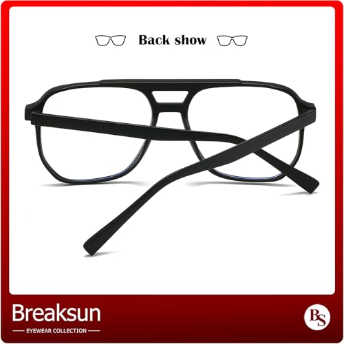 Breaksun Retro Oversized Square Glasses for Women Men Big Square Aviator Blue Light Eyeglasses (Matte Black) - Image 5
