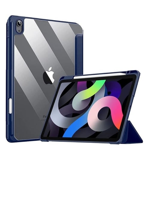 Hybrid Slim Case for iPad Air 5th Generation (2022) / iPad Air 4th Generation (2020) 10.9 Inch - [Built-in Pencil Holder] Shockproof Cover with Clear Transparent Back Shell, Blue