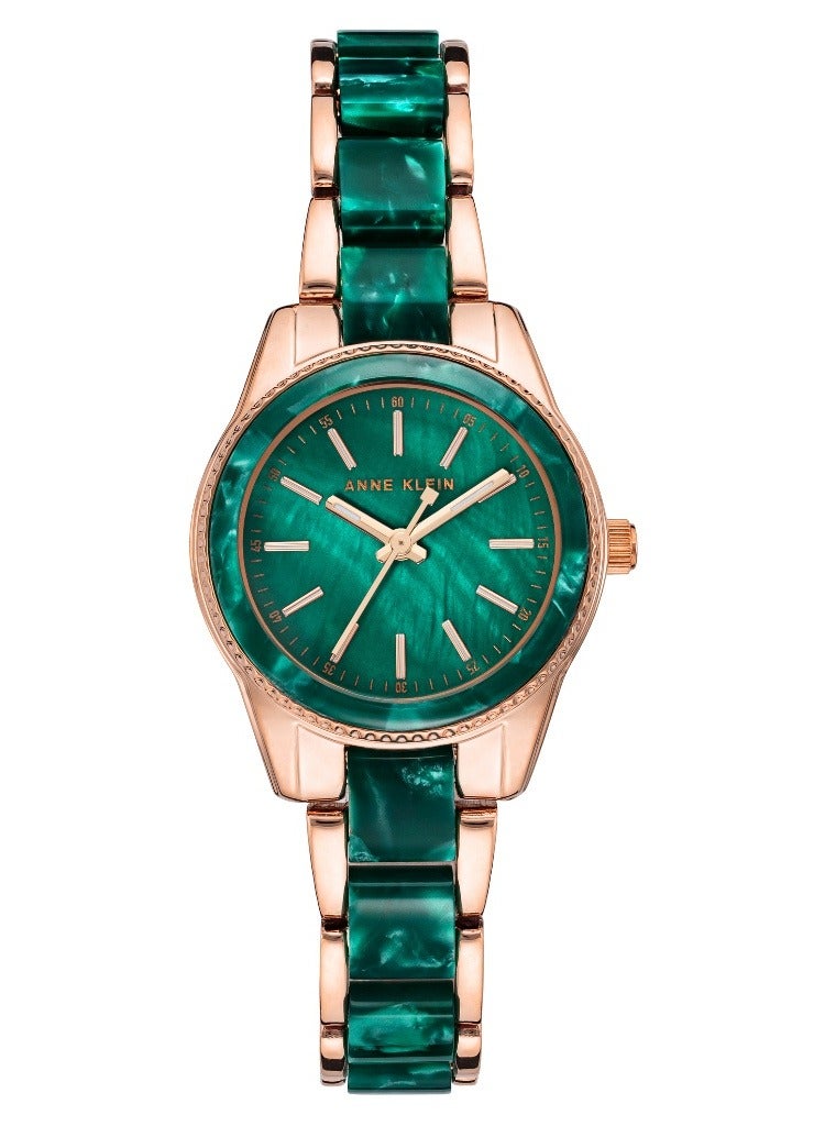 ANNE KLEIN Women's Resin Bracelet 30mm Green Rose Gold Watch AK3212GNRG  - Image 1