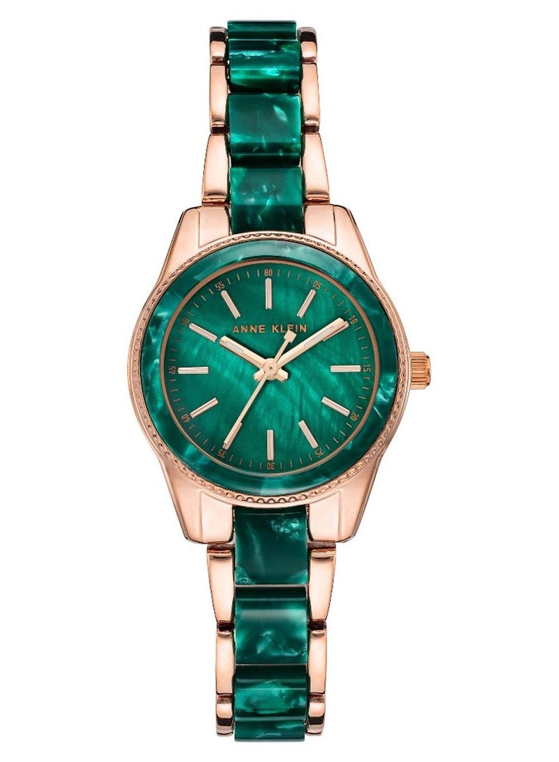 ANNE KLEIN Women's Resin Bracelet 30mm Green Rose Gold Watch AK3212GNRG - Image 1