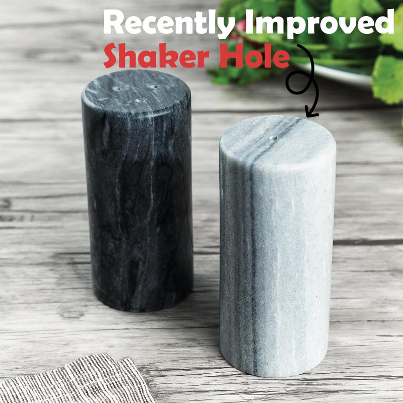 Fox Run White and Black Marble Salt and Pepper Shaker Set, Set of 2 (White/Black) - Image 2