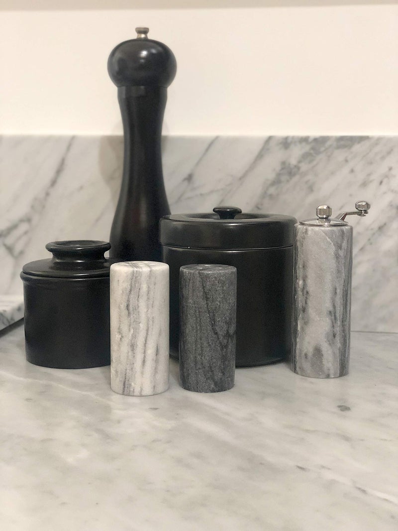 Fox Run White and Black Marble Salt and Pepper Shaker Set, Set of 2 (White/Black) - Image 3
