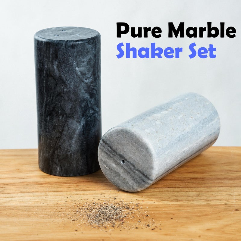 Fox Run White and Black Marble Salt and Pepper Shaker Set, Set of 2 (White/Black) - Image 5