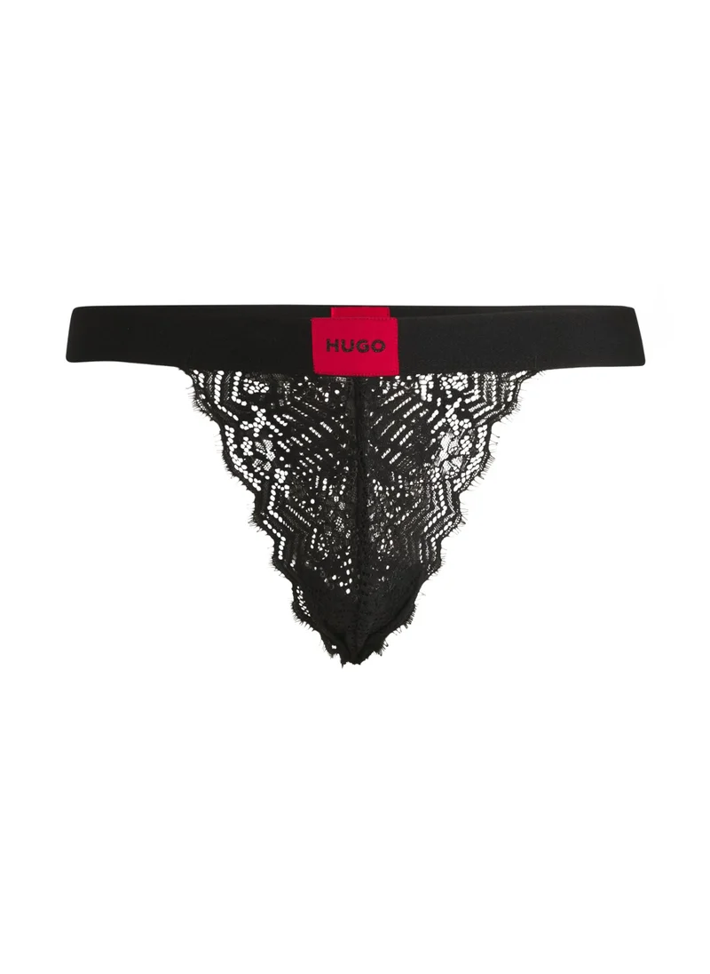 HUGO Thong in geometric lace with red logo label