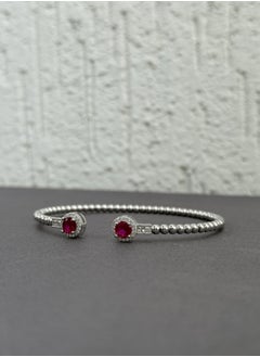 Al Kasr Jewelry Ruby Radiance Beaded Bangle - Adjustable - Sterling Silver 925 with Zircon and Gemstones - Plated Rhodium White Gold 18K  - Image 3