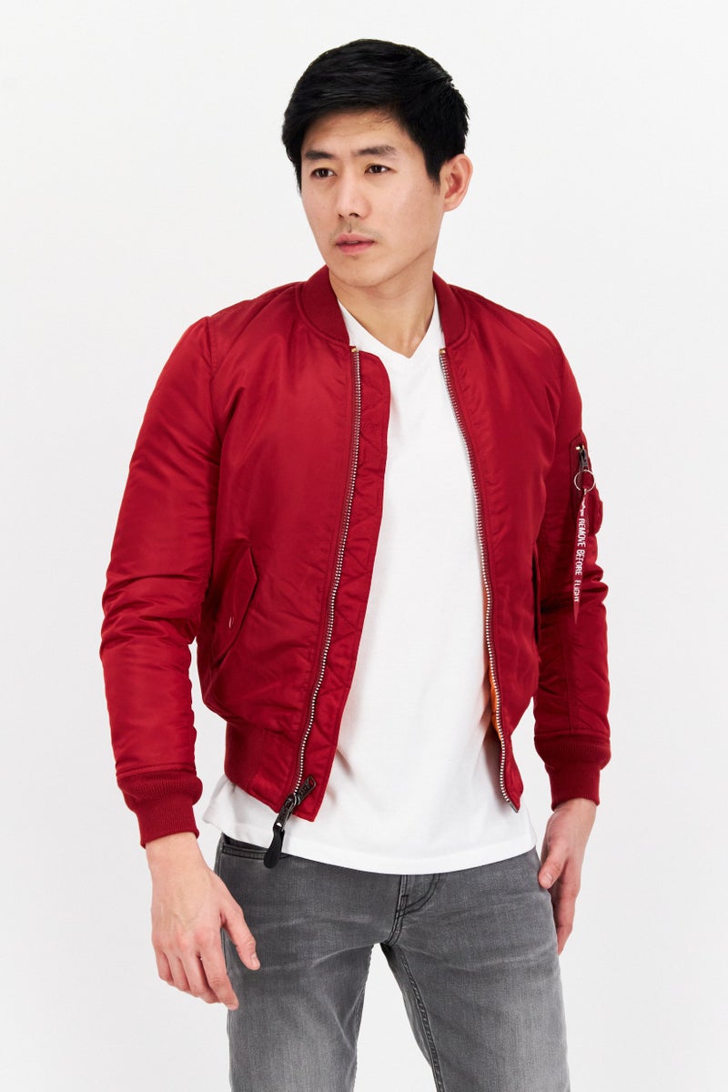 Alpha Industries سترة بومبر بسيطة للرجال، حمراء - Image 1