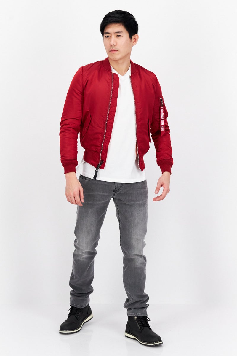 Alpha Industries سترة بومبر بسيطة للرجال، حمراء - Image 2