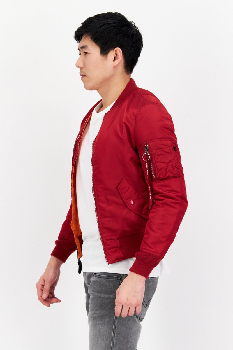 Alpha Industries سترة بومبر بسيطة للرجال، حمراء - Image 4