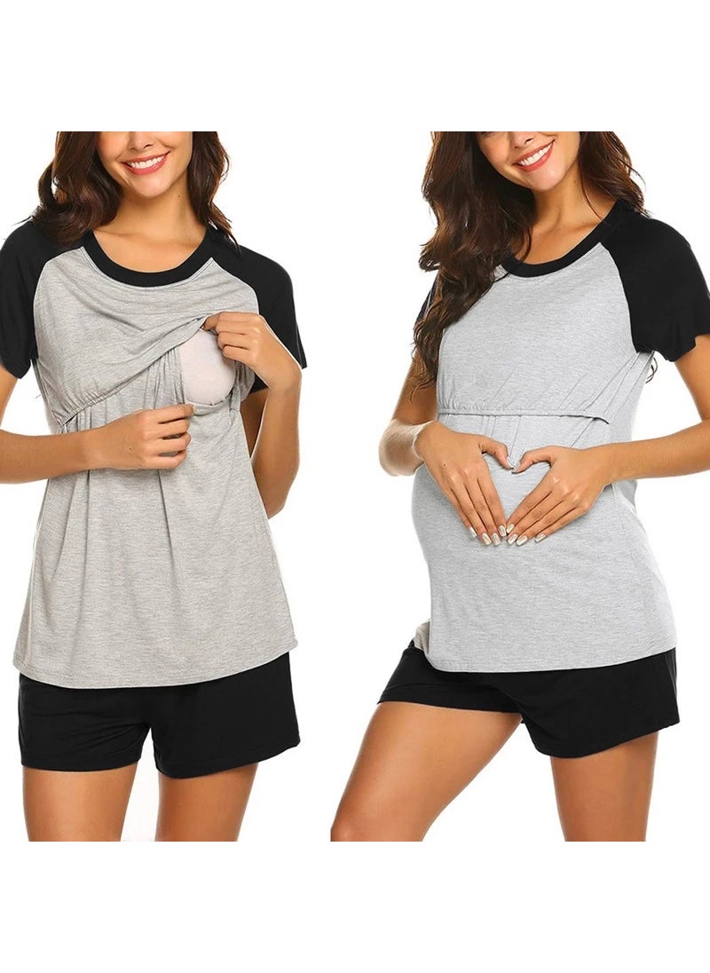 Summer Maternity Pajama Set Soft Modal Wine red