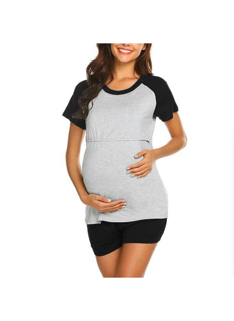 Summer Maternity Pajama Set Soft Modal Wine red