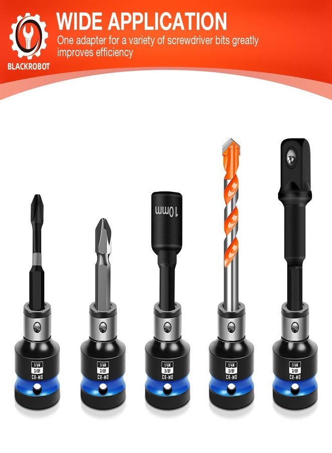 BLACKROBOT 6PCS Impact Bit Holders 1/2 3/8 1/4 Inch Square Drive to 1/4 Inch Hex Socket Adapter for Impact Wrench Ratchet, Cr-Mo - Image 4