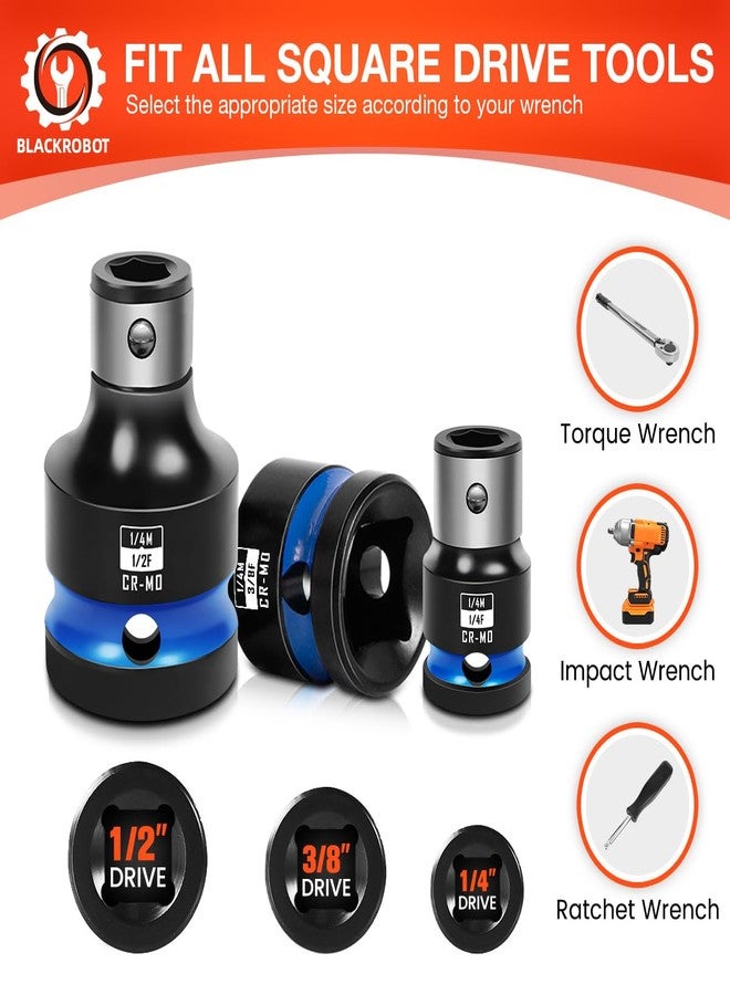 BLACKROBOT 6PCS Impact Bit Holders 1/2 3/8 1/4 Inch Square Drive to 1/4 Inch Hex Socket Adapter for Impact Wrench Ratchet, Cr-Mo - Image 3