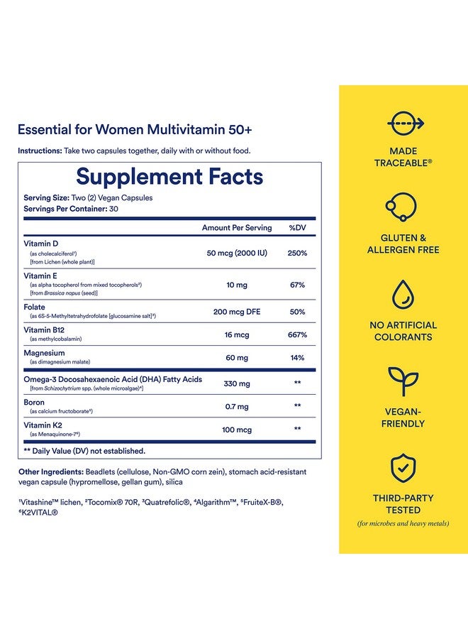 Ritual Multivitamin for Women 50+, Menopause Supplements with Vitamin D3, K2 and Magnesium for Bone Support*, Omega-3 DHA, Vitamin B12, Non-GMO, Mint Essenced, 30 Day Supply, 60 Vegan Capsules - Image 3