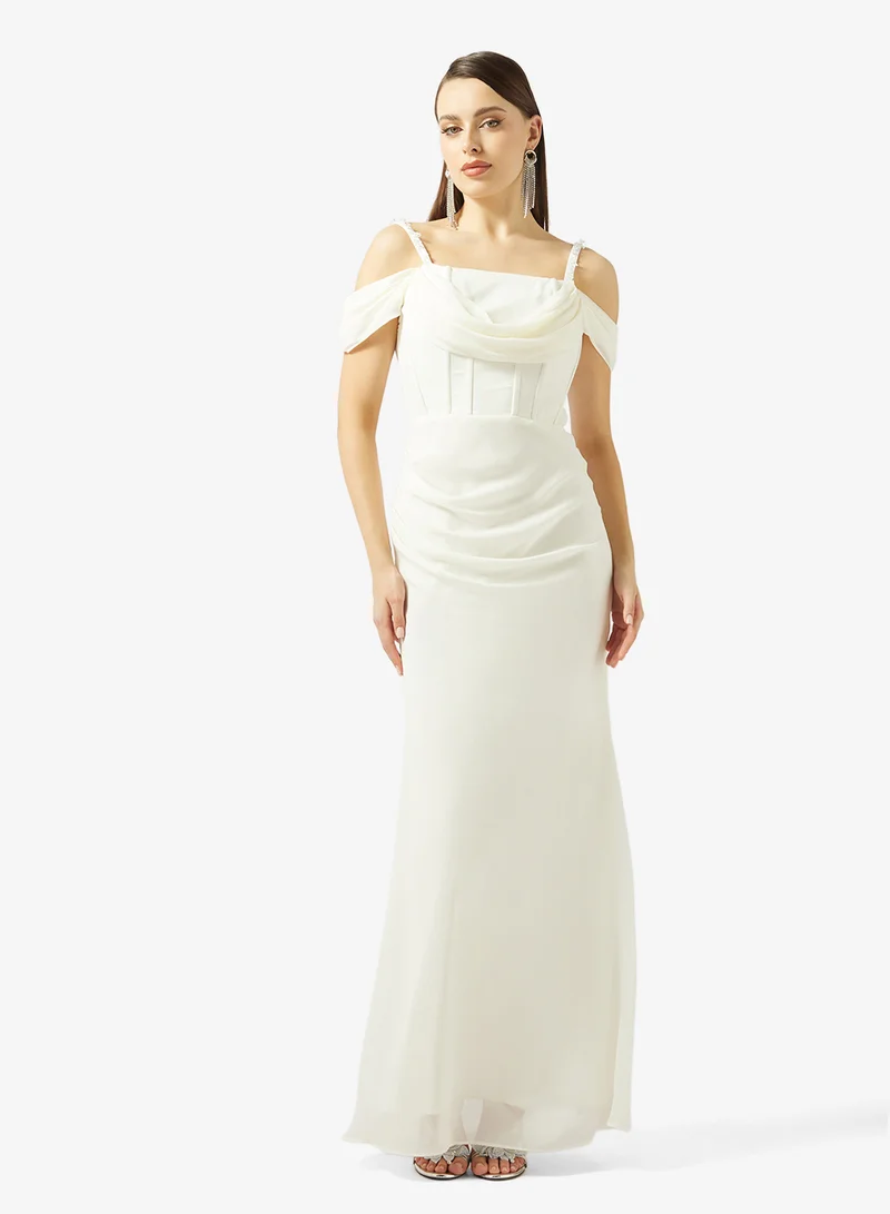 Cold Shoulder Corset Bodice Draped Dress