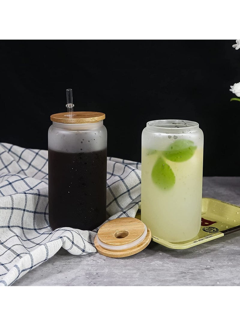 Sublimation Glass Blanks with Bamboo Lid 350ML Frosted Sublimation Can Glass Sublimation Glass Tumblers for Iced Coffee Juice Soda Drinks (4 PACK)  - Image 5