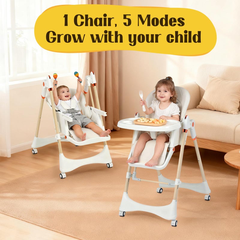 FAHKNS 6-in-1 Convertible High Chair with Rocker | Baby High Chair for Newborn to Toddler (0-3 Years) | Adjustable, Foldable & Easy-Clean with Dishwasher Safe Tray & Tool-Free Assembly,White - Image 2