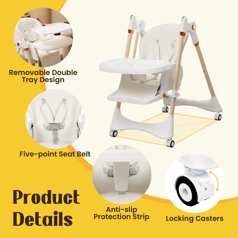 FAHKNS 6-in-1 Convertible High Chair with Rocker | Baby High Chair for Newborn to Toddler (0-3 Years) | Adjustable, Foldable & Easy-Clean with Dishwasher Safe Tray & Tool-Free Assembly,White - Image 4
