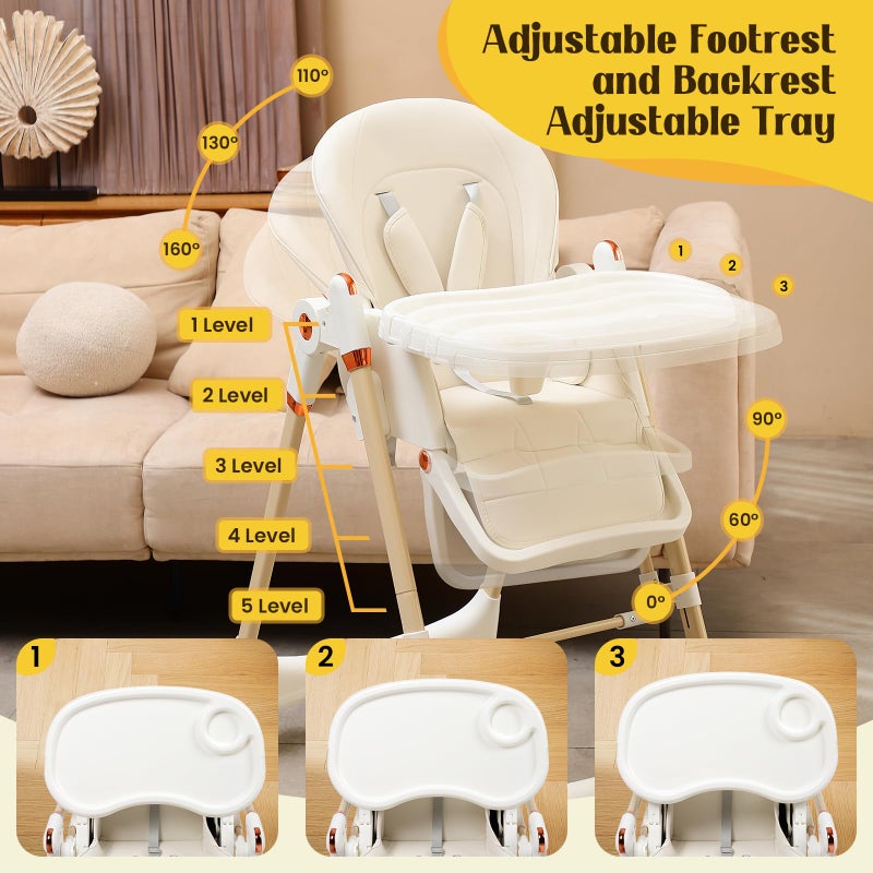 FAHKNS 6-in-1 Convertible High Chair with Rocker | Baby High Chair for Newborn to Toddler (0-3 Years) | Adjustable, Foldable & Easy-Clean with Dishwasher Safe Tray & Tool-Free Assembly,White - Image 3