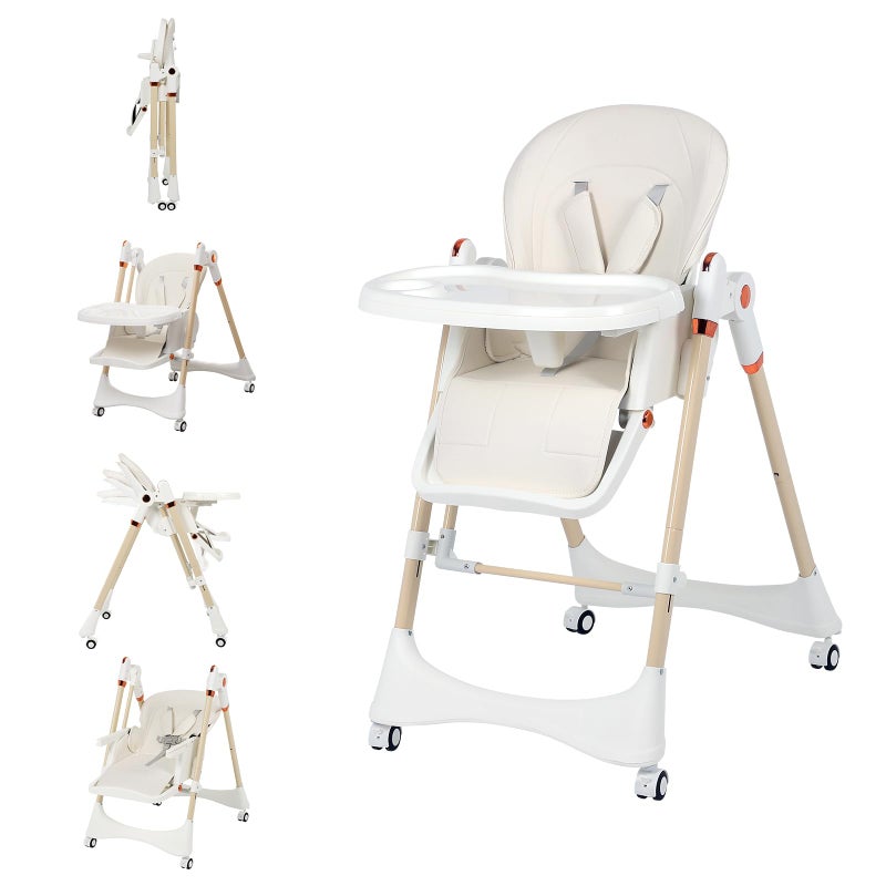 FAHKNS 6-in-1 Convertible High Chair with Rocker | Baby High Chair for Newborn to Toddler (0-3 Years) | Adjustable, Foldable & Easy-Clean with Dishwasher Safe Tray & Tool-Free Assembly,White - Image 1