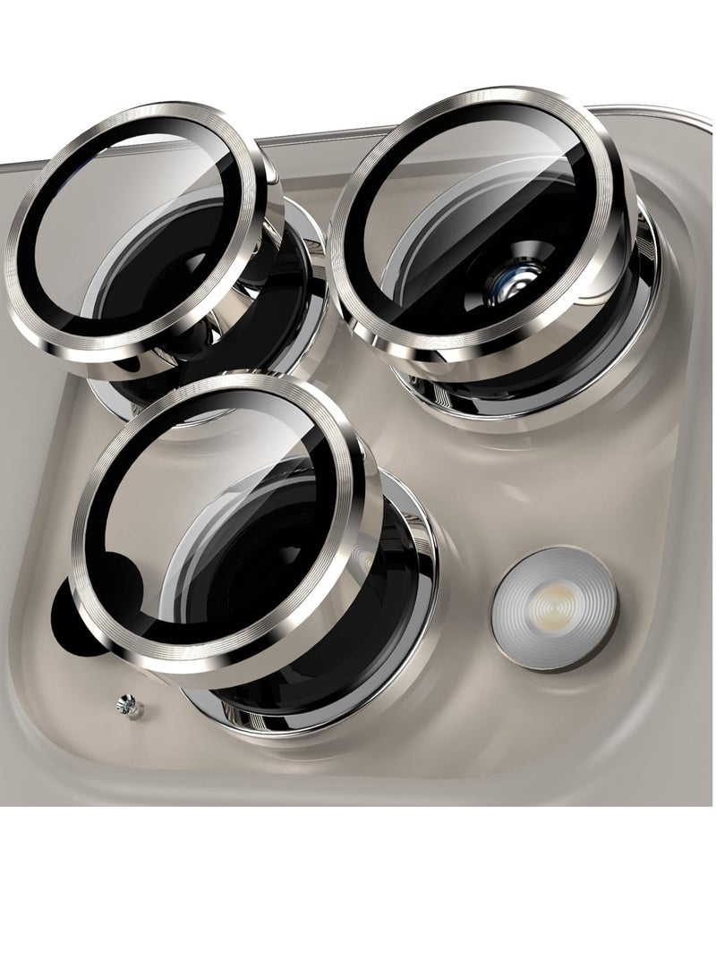 ELTRAZONE Camera Lens Protector Compatible with iPhone 15 Pro/iPhone 15 Pro Max, [1 Step Installation Tray] Tempered Glass Screen Protector Metal Individual Camera Cover (Natural Titanium) - Image 1