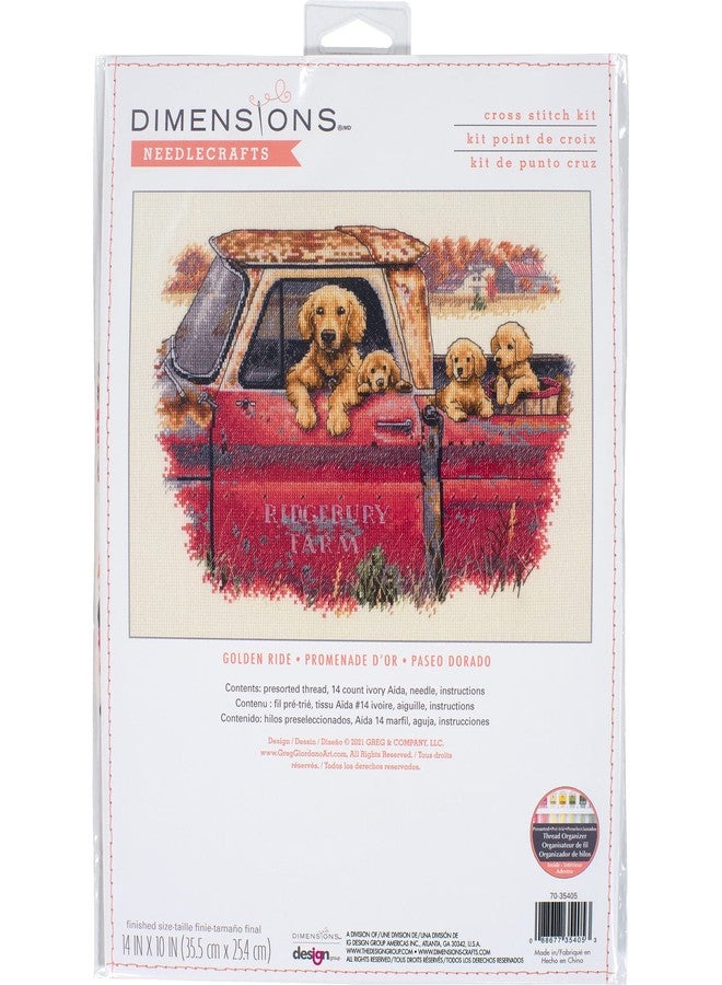 Dimensions 70-35405 Golden Ride Dog Counted Cross Stitch Set, 14 Cnt. Ivory Aida, 14" x 10" - Image 1