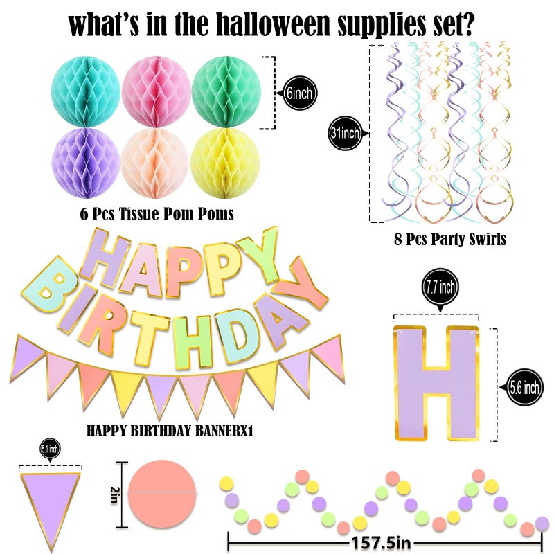 Fecedy Macaron Superlarge Alphabet Happy Birthday Banner Colorful Flag Bunting Circle Confetti Garland Swirl Streamers Honeycomb Ball for Birthday Party Decorations - Image 2