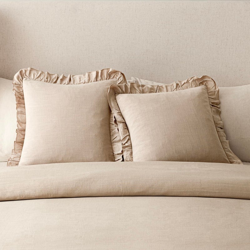 Foindtower Set of 2 Decorative Soild Fringe Ruffle Throw Pillow Covers Soft Boho Farmhouse Cushion Cover Cozy Accent Retro Pillowcase for Couch Sofa Bed Living Room Home Decor,20Ã—20 Inch,Light Tan - Image 5