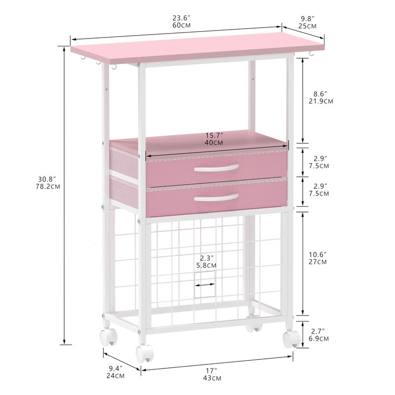VENNQD Organizer and Storage Stand Compatible with Cricut Machines,Rolling Storage Cart/Shelf with 24 Vinyl Roll Holdersï¼Œ2 Fabric Drawer,Accessories Holder,Tool Hook for Craft Room Home (Pink) - Image 2