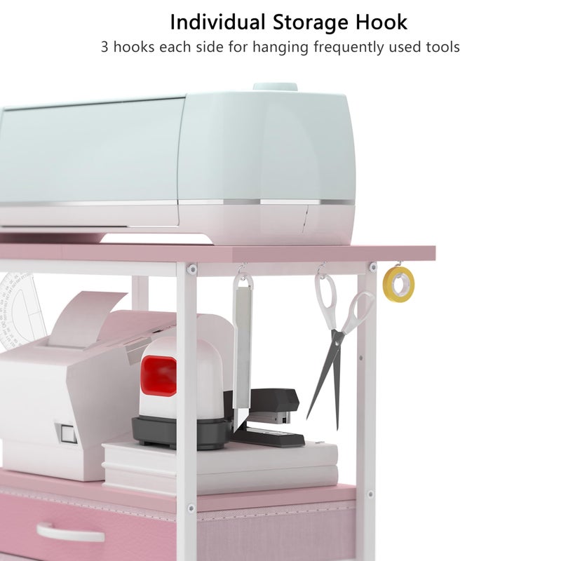 VENNQD Organizer and Storage Stand Compatible with Cricut Machines,Rolling Storage Cart/Shelf with 24 Vinyl Roll Holdersï¼Œ2 Fabric Drawer,Accessories Holder,Tool Hook for Craft Room Home (Pink) - Image 4