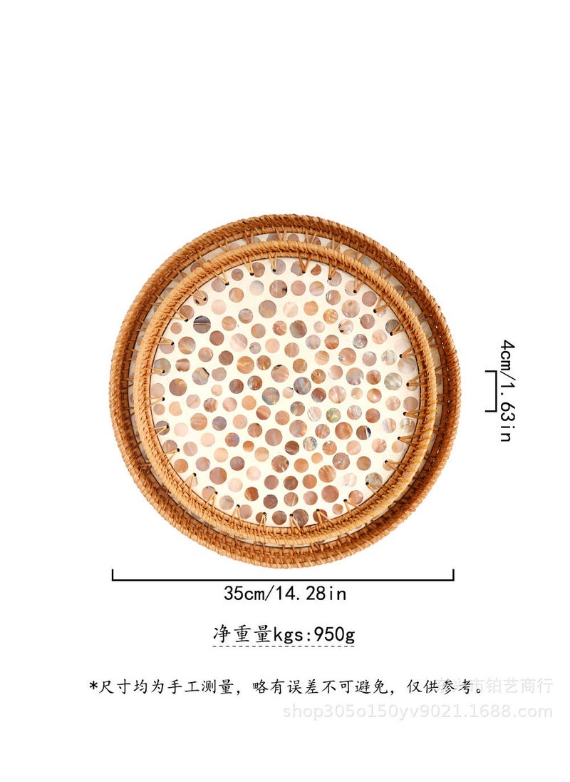 Handmade Rattan Color Shell Tray Fruit Plate Household Creative Living Room Coffee Table Storage Frame Fruit Plate Bread Dispensary Plate Stars [big and small 2-piece set] shell plate 