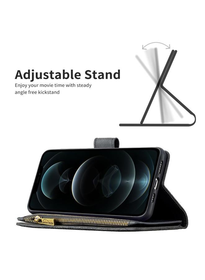 زبون جراب لهاتف iPhone 12 Pro Max بنقشة فراشة طائرة، جراب جلدي بسحاب أفقي مع حامل وفتحات للبطاقات ومحفظة - Image 4