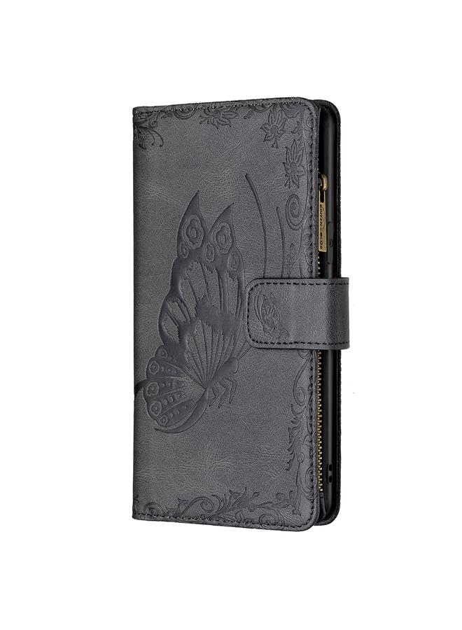 زبون جراب لهاتف iPhone 12 Pro Max بنقشة فراشة طائرة، جراب جلدي بسحاب أفقي مع حامل وفتحات للبطاقات ومحفظة - Image 2