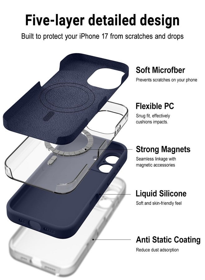 اوتوفلاي جراب OTOFLY المغناطيسي لهاتف iPhone 17، متوافق مع Magsafe، جراب كلاسيكي من السيليكون السائل، زر تحكم مدمج بالكاميرا، بطانة من الألياف الدقيقة مقاومة للخدش، أزرق داكن - Image 4
