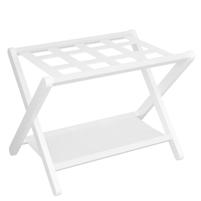 Heybly Luggage Rack Folding Suitcase Stand with Storage Shelf HeavyDuty Luggage Holder for Guest Room Bedroom Hotel Holds up to 141 lb White HLR010W1