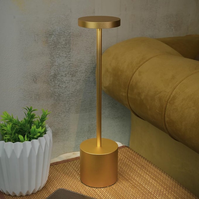 LUMINIS CORDLESS LED TABLE LAMP USB RECHARGEABLE PORTABLE TOUCH CONTROL DIMMABLE 3 LIGHT COLOR TUNABLE TABLE LAMP FOR HOTEL CAFE RESTAURANT OR HOME FOR BEDSIDE DINING GOLD